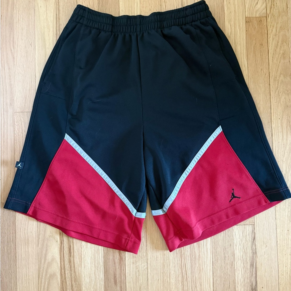 Jordan Black and Red Athletic Shorts with Color-Blocked Design